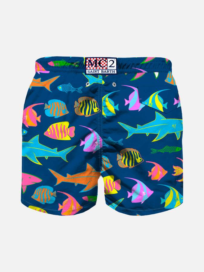 Mc2 Saint Barth Costume Da Bagno Blu Da Bambino Con Stampa Di Pesci Colorati
