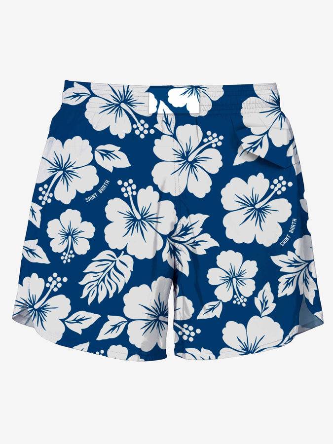 Mc2 Saint Barth Costume Da Bagno Blu Di Media Lunghezza Con Stampa Di Fiori Bianchi