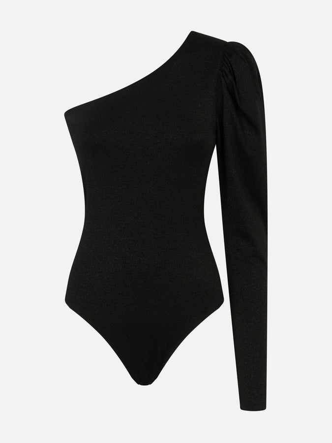 Mc2 Saint Barth Costume Da Bagno / Bodywear Monospalla Nero Glitterato Lavorato A Maglia