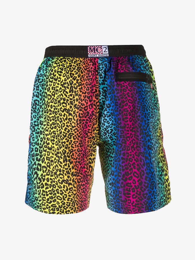 Mc2 Saint Barth Costume Da Bagno Con Zip In Tessuto Leggero Stampa Animalier Arcobaleno