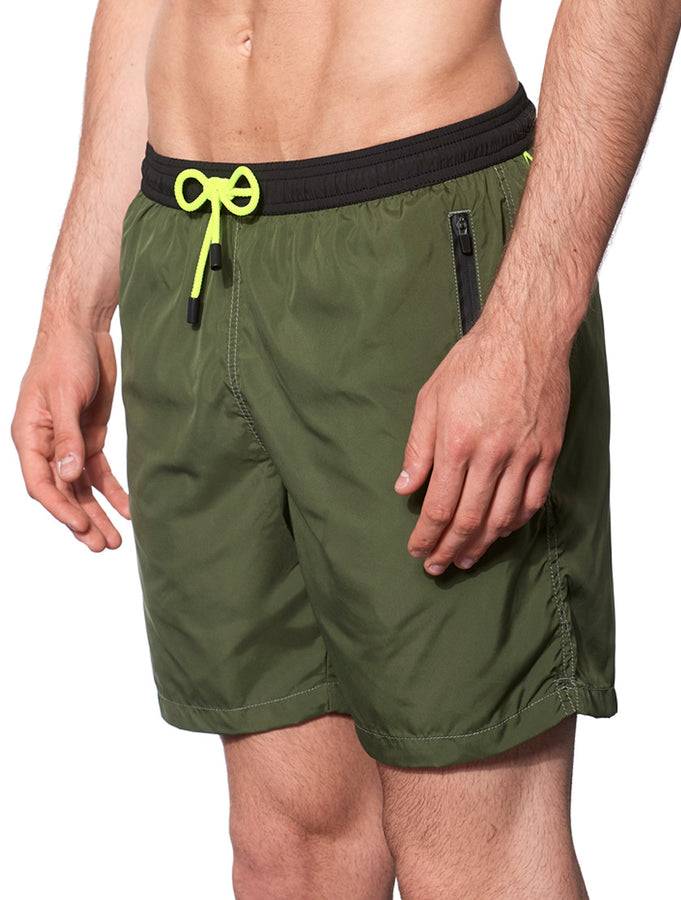 Mc2 Saint Barth Costume Da Bagno Con Zip In Tessuto Leggero Verde Scuro