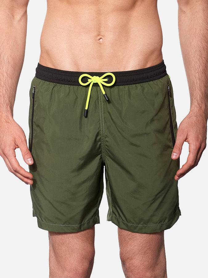 Mc2 Saint Barth Costume da bagno con zip in tessuto leggero verde scuro