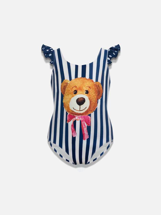 Mc2 Saint Barth Costume da bagno da bambina con orsacchiotto blu e bianco