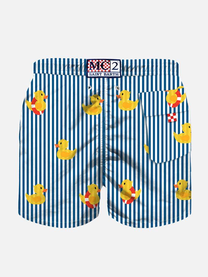 Mc2 Saint Barth Costume Da Bagno Da Bambino A Righe Con Papere Ricamate