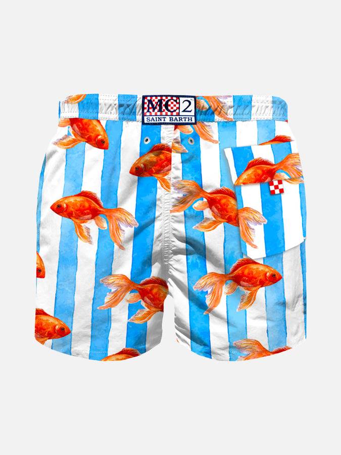 Mc2 Saint Barth Costume Da Bagno Da Bambino A Righe Con Stampa Pesci D'oro