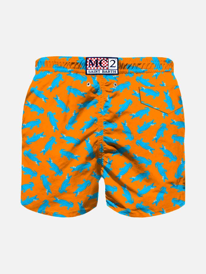 Mc2 Saint Barth Costume Da Bagno Da Bambino Arancio Stampa Micro Coccodrilli