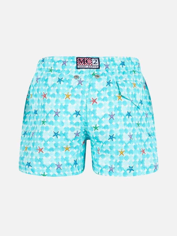 Mc2 Saint Barth Costume Da Bagno Da Bambino Azzurro Con Stampa Stelle Marine E Tessuto Comfort