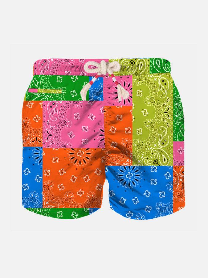 Mc2 Saint Barth Costume da bagno da bambino con stampa bandana multicolore fluo