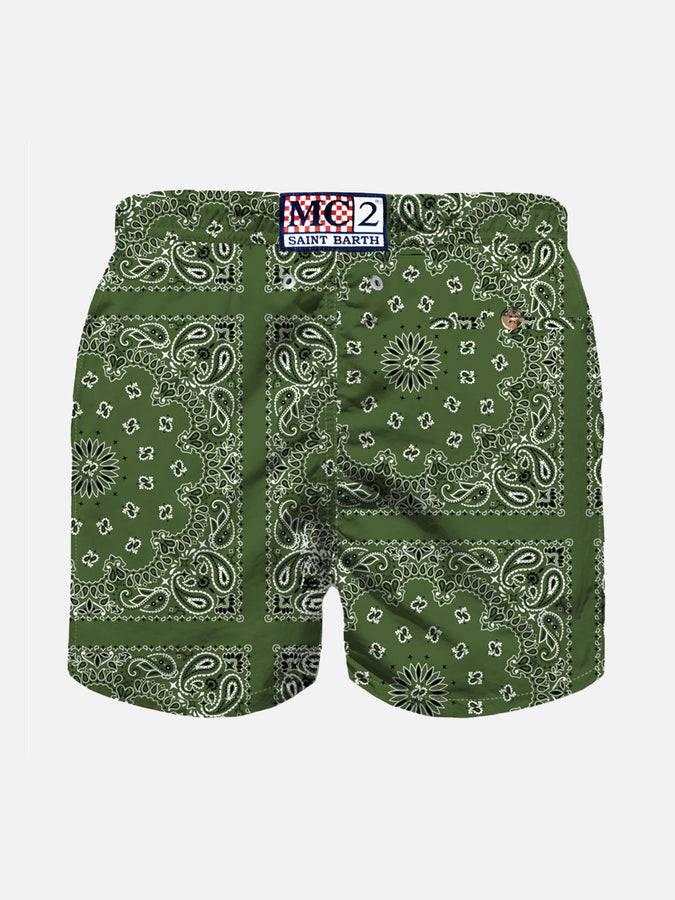 Mc2 Saint Barth Costume Da Bagno Da Bambino Con Stampa Bandana Verde Militare