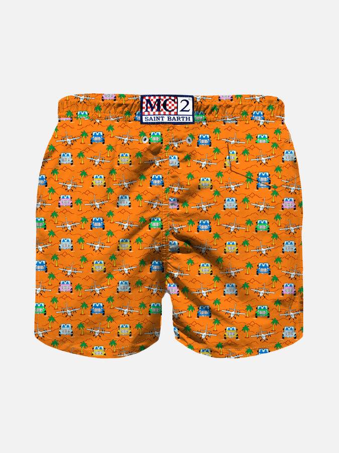 Mc2 Saint Barth Costume Da Bagno Da Bambino Con Stampa Di Automobili E Palme