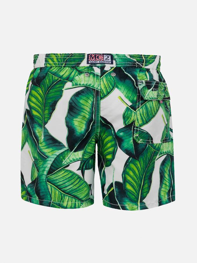 Mc2 Saint Barth Costume Da Bagno Da Bambino Con Stampa Foglie Di Banano