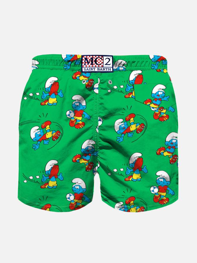 Mc2 Saint Barth Costume Da Bagno Da Bambino Con Stampa Puffi E Calcio | PUFFI SPECIAL EDITION