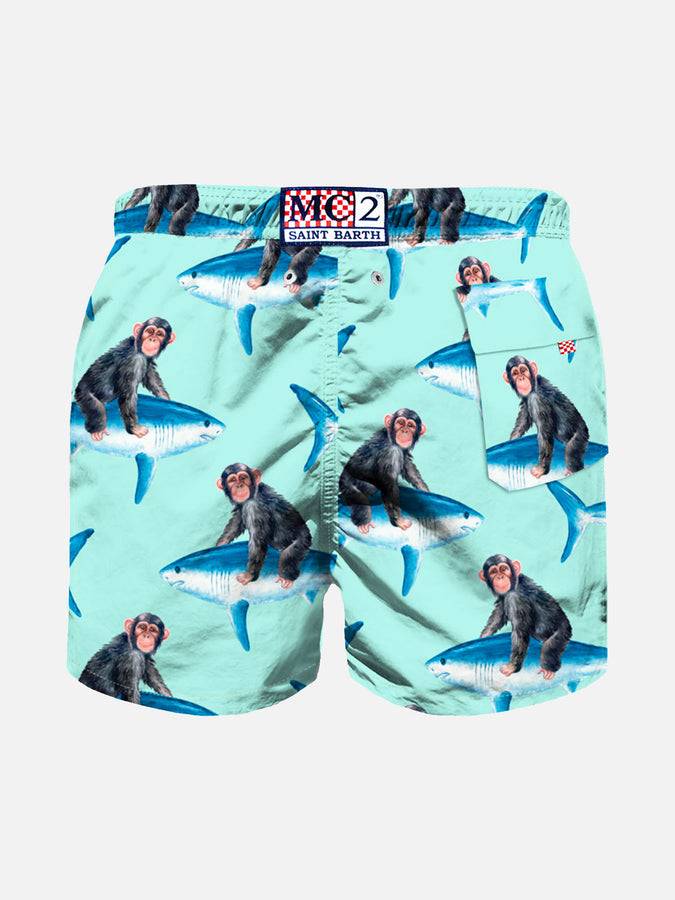 Mc2 Saint Barth Costume Da Bagno Da Bambino Con Stampa Scimmie E Squali
