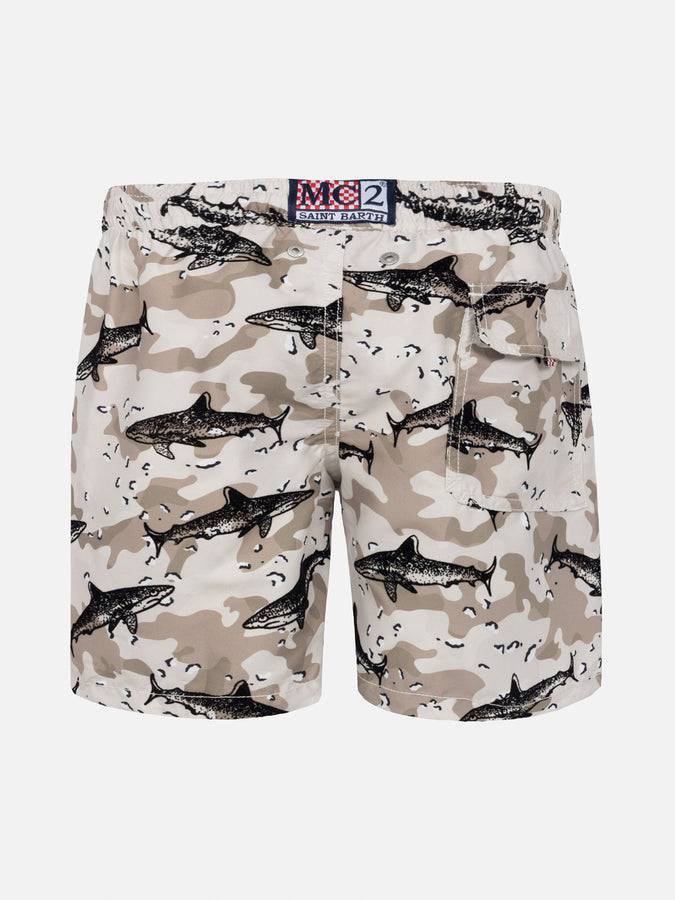 Mc2 Saint Barth Costume Da Bagno Da Bambino Con Tessuto Floccato E Stampa Squalo