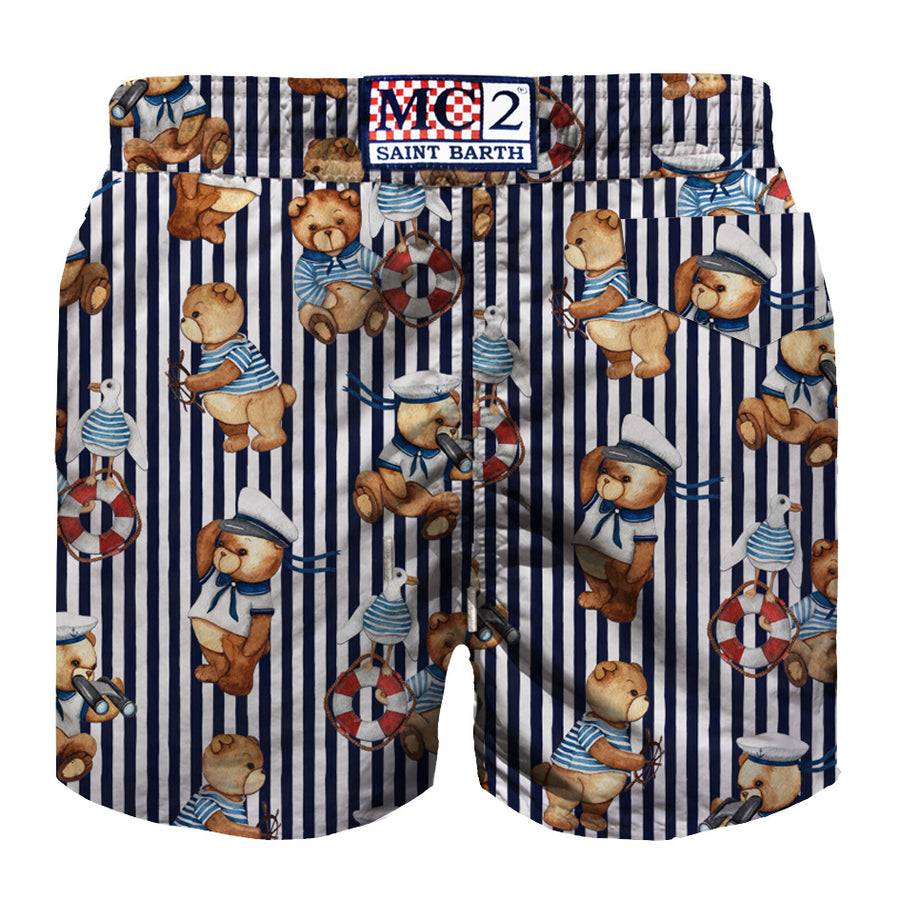 Mc2 Saint Barth Costume Da Bagno Da Bambino In Cotone Con Stampa Orsetto Marinaio