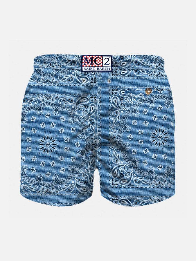 Mc2 Saint Barth Costume Da Bagno Da Bambino In Denim Con Stampa Bandana