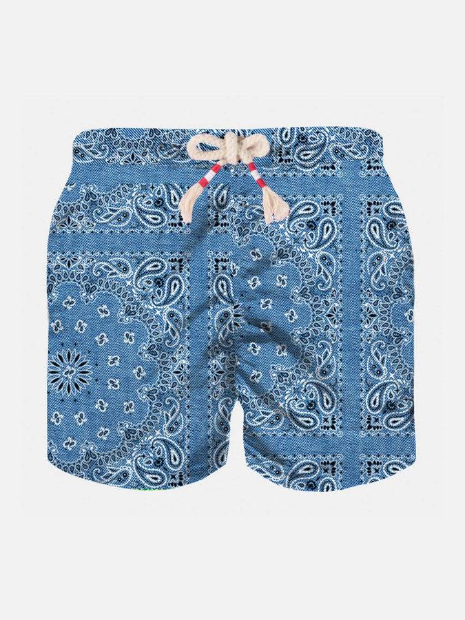Mc2 Saint Barth Costume da bagno da bambino in denim con stampa bandana