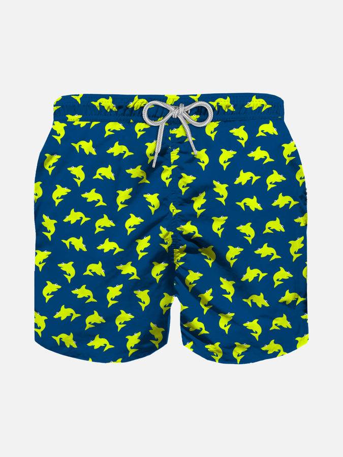 Mc2 Saint Barth Costume da bagno da bambino in tessuto leggero con stampa squali fluo