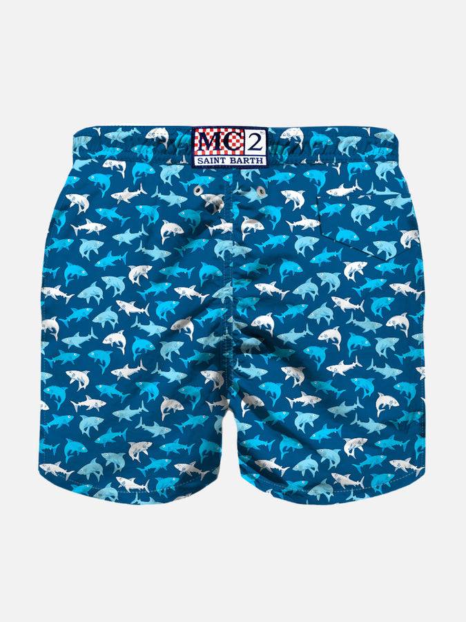Mc2 Saint Barth Costume Da Bagno Da Bambino In Tessuto Leggero Con Stampa Squali Multicolore