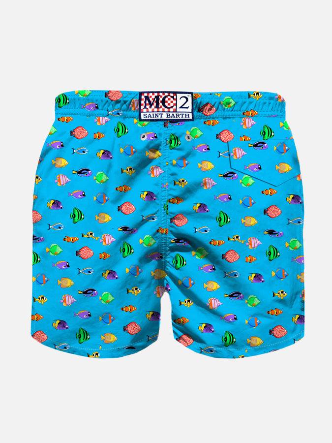 Mc2 Saint Barth Costume Da Bagno Da Bambino In Tessuto Leggero Con Stampa Pesci