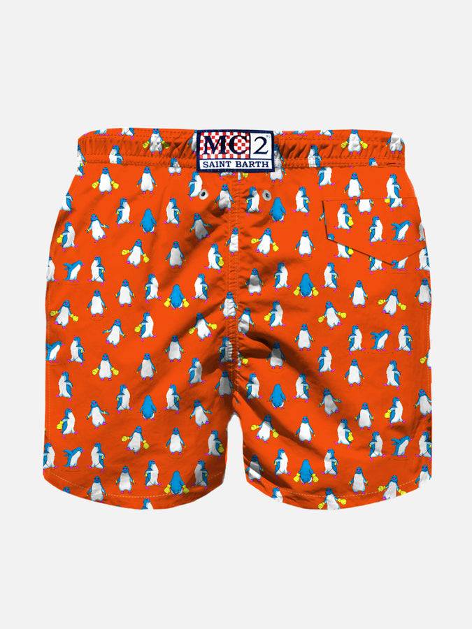 Mc2 Saint Barth Costume Da Bagno Da Bambino In Tessuto Leggero Con Stampa Pinguini