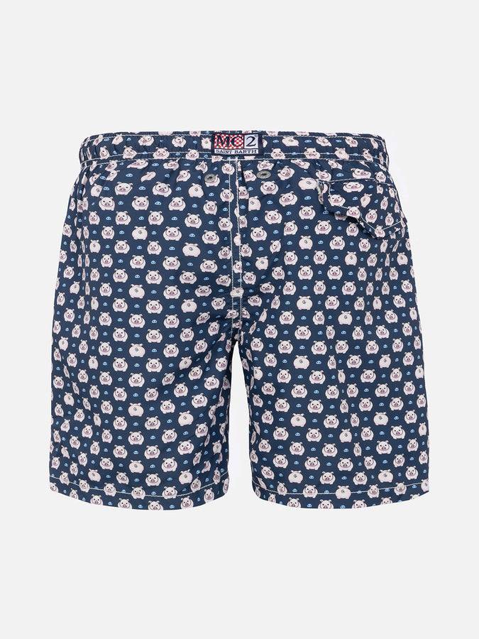 Mc2 Saint Barth Costume Da Bagno Da Bambino In Tessuto Leggero Con Micro Maialini