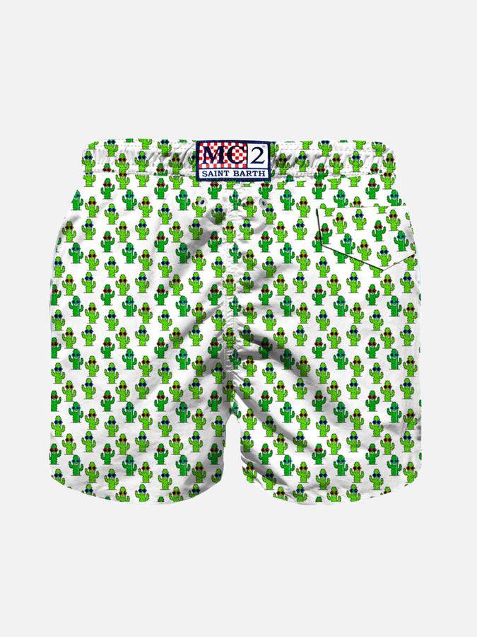 Mc2 Saint Barth Costume Da Bagno Da Bambino In Tessuto Leggero Con Stampa Cactus