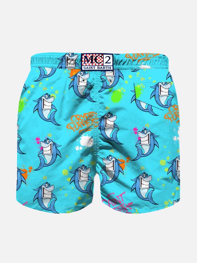 Mc2 Saint Barth Costume Da Bagno Da Bambino In Tessuto Leggero Con Stampa Crypto Shark | CRYPTO BURATTINI EDIZIONE SPECIALE