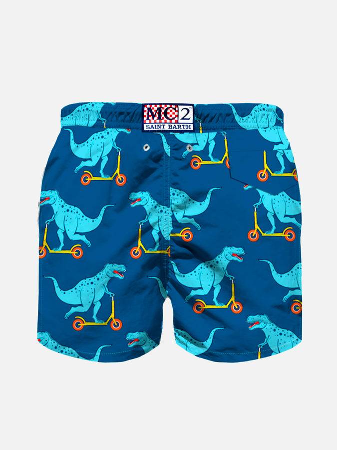 Mc2 Saint Barth Costume Da Bagno Da Bambino In Tessuto Leggero Con Stampa Dinosauro Su Monopattino