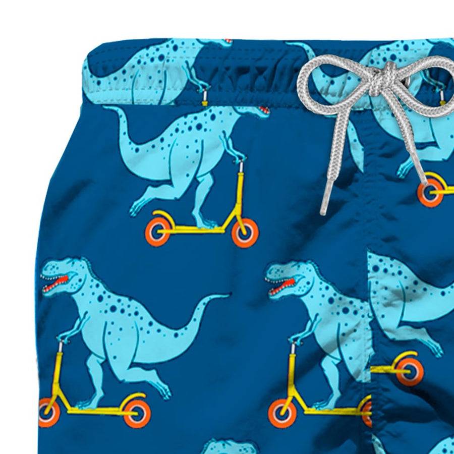 Mc2 Saint Barth Costume Da Bagno Da Bambino In Tessuto Leggero Con Stampa Dinosauro Su Monopattino