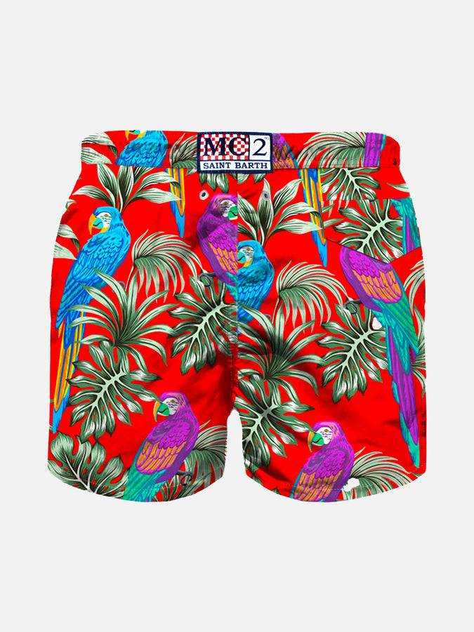 Mc2 Saint Barth Costume Da Bagno Da Bambino In Tessuto Leggero Con Stampa Pappagalli