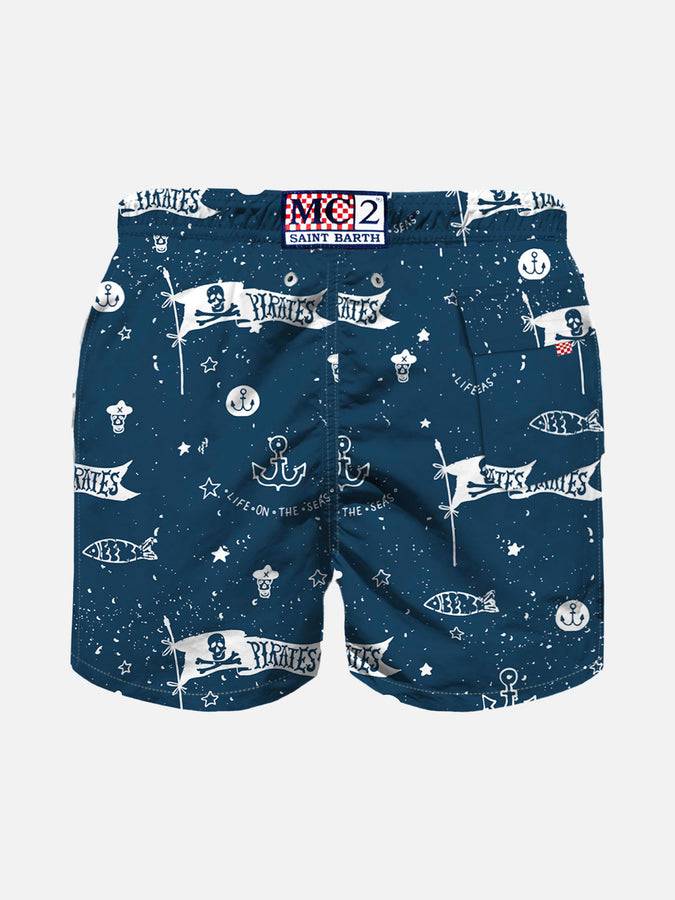 Mc2 Saint Barth Costume Da Bagno Da Bambino In Tessuto Leggero Con Stampa Pirati
