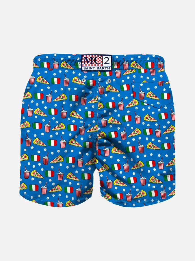 Mc2 Saint Barth Costume Da Bagno Da Bambino In Tessuto Leggero Con Stampa Pizza
