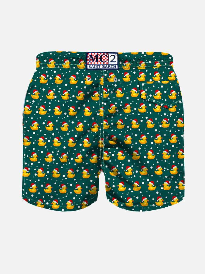 Mc2 Saint Barth Costume Da Bagno Da Bambino In Tessuto Leggero Con Stampa Papera Natalizia
