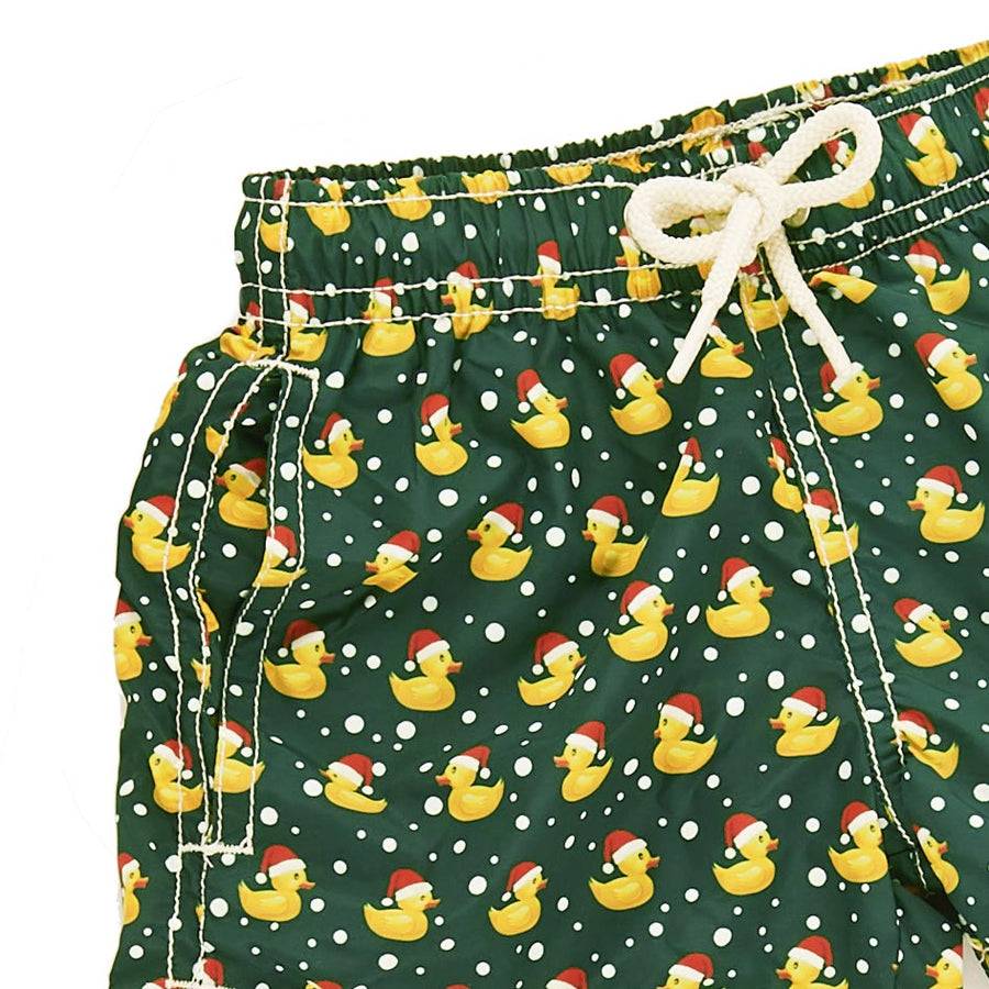 Mc2 Saint Barth Costume Da Bagno Da Bambino In Tessuto Leggero Con Stampa Papera Natalizia