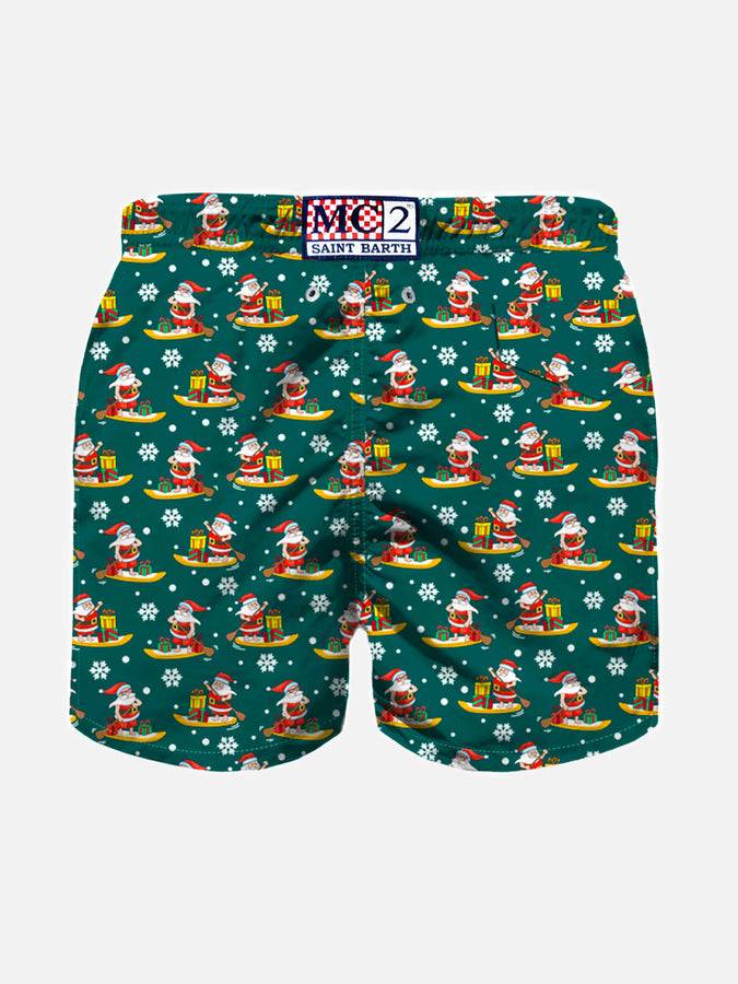 Mc2 Saint Barth Costume Da Bagno Da Bambino In Tessuto Leggero Con Stampa Babbo Natale Con Pagaia