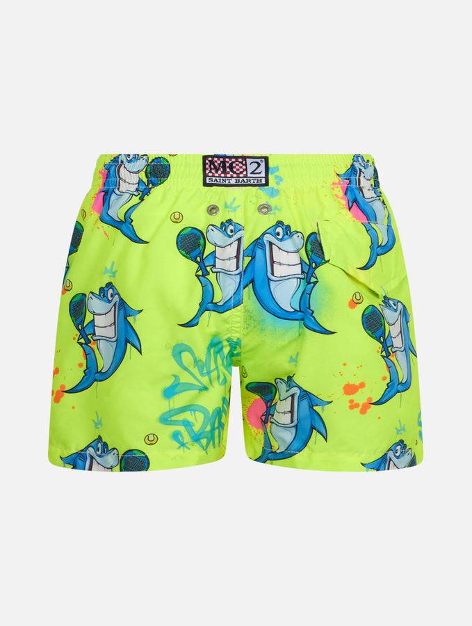 Mc2 Saint Barth Costume Da Bagno Da Bambino In Tessuto Leggero Jean Lighting Con Stampa Cripto Squalo | EDIZIONE SPECIALE CRYPTOPUPPETS