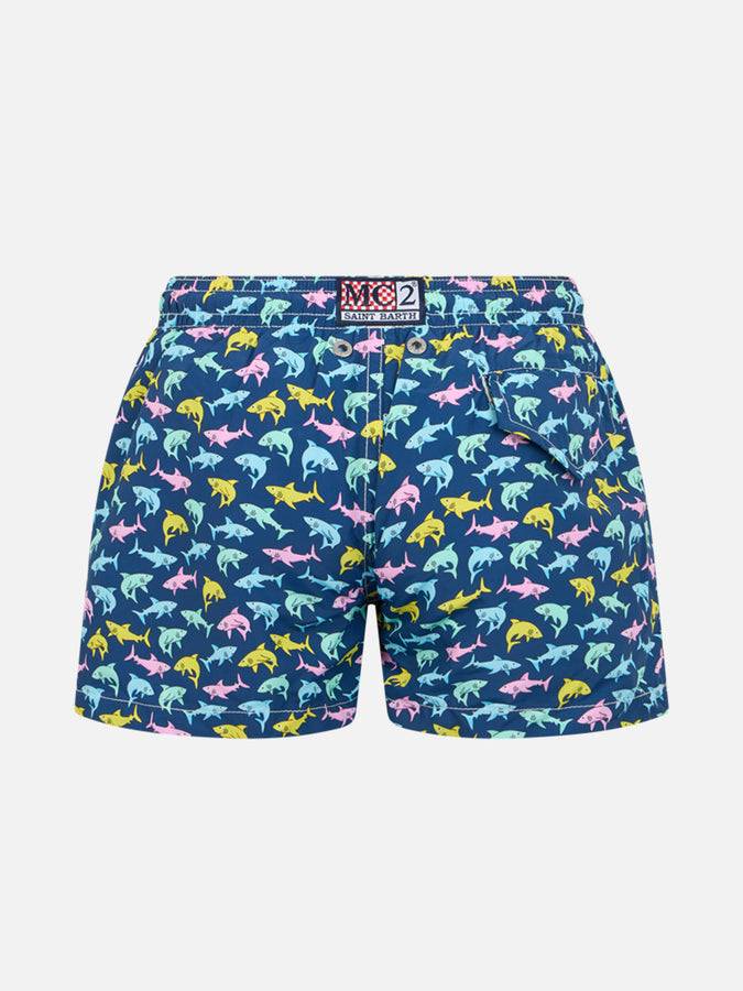 Mc2 Saint Barth Costume Da Bagno Da Bambino In Tessuto Leggero Jean Lighting Con Stampa Squali