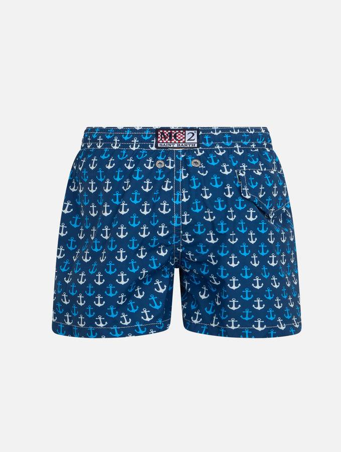 Mc2 Saint Barth Costume Da Bagno Da Bambino In Tessuto Leggero Jean Lighting Con Stampa Ancora