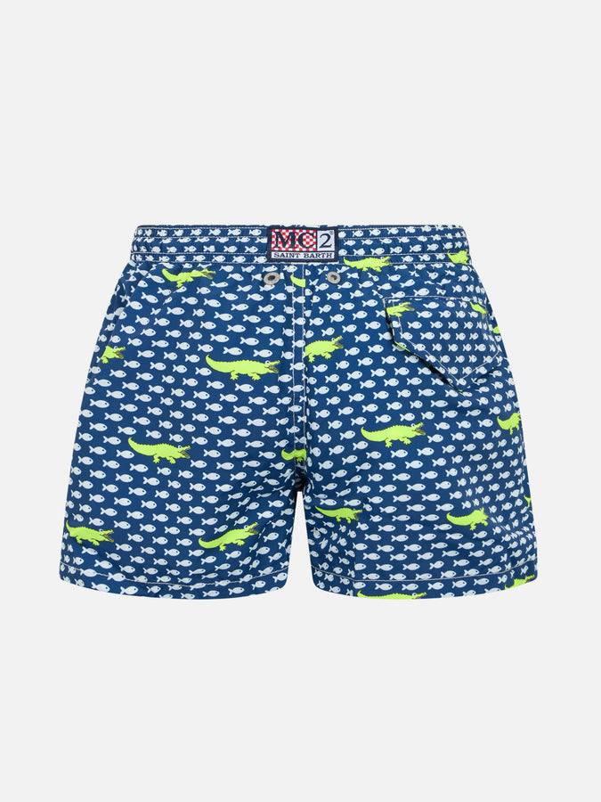 Mc2 Saint Barth Costume Da Bagno Da Bambino In Tessuto Leggero Jean Lighting Con Stampa Coccodrillo
