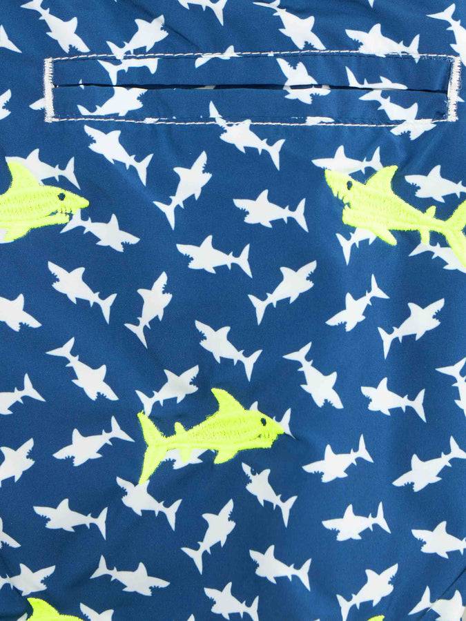 Mc2 Saint Barth Costume Da Bagno Da Bambino In Tessuto Leggero Jean Lighting Con Ricamo Squali