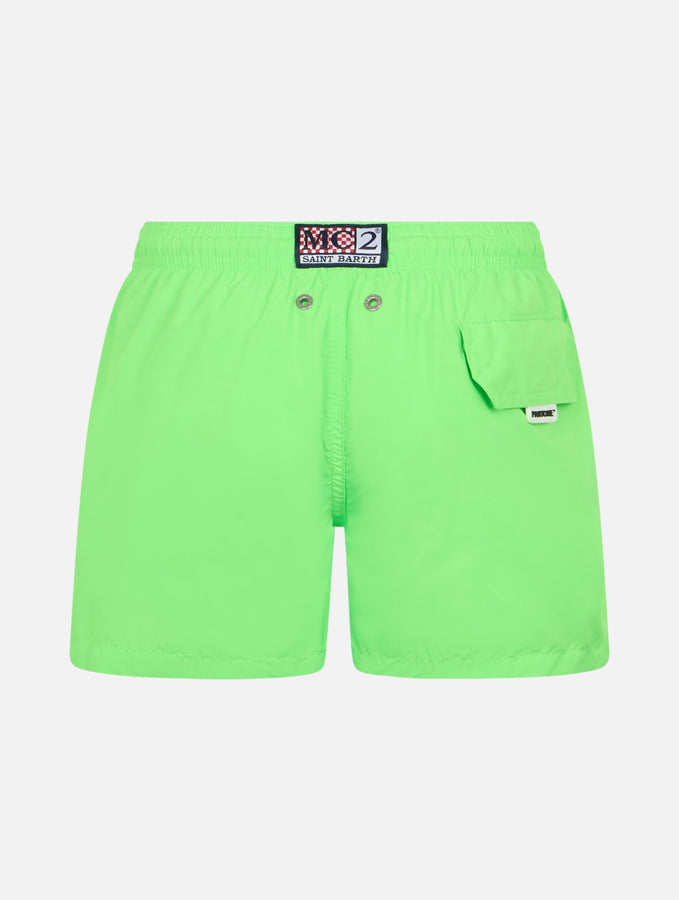 Mc2 Saint Barth Costume Da Bagno Da Bambino In Tessuto Leggero Verde Fluo Jean Lighting Pantone | EDIZIONE SPECIALE PANTONE