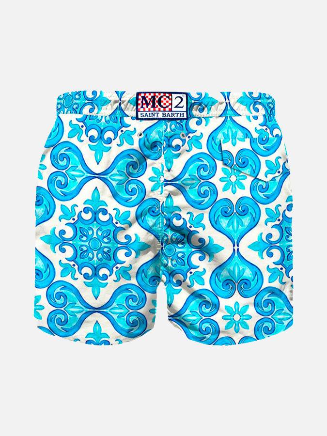 Mc2 Saint Barth Costume Da Bagno Da Bambino Leggero Con Stampa Maiolica