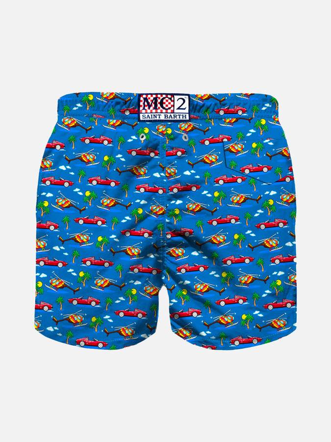 Mc2 Saint Barth Costume Da Bagno Da Bambino Leggero Con Stampa Mini Macchinine