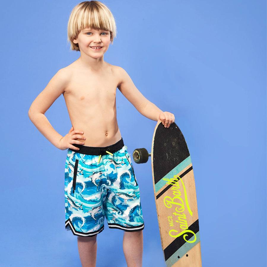 Mc2 Saint Barth Costume Da Bagno Da Bambino Stampa Squalo Stile Surf