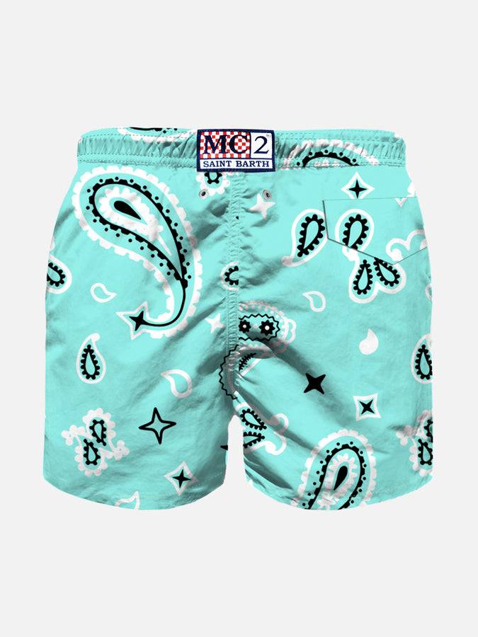 Mc2 Saint Barth Costume Da Bagno Da Bambino Verde Acqua Con Fantasia Bandana
