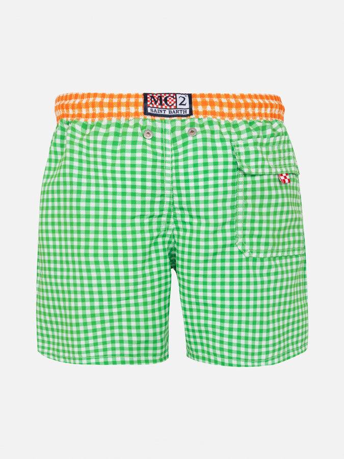 Mc2 Saint Barth Costume Da Bagno Da Bambino Vichy Verde Con Ricami