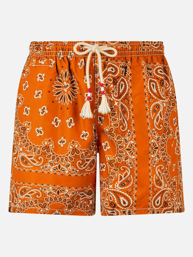 Mc2 Saint Barth Costume da bagno da uomo con stampa bandana arancione
