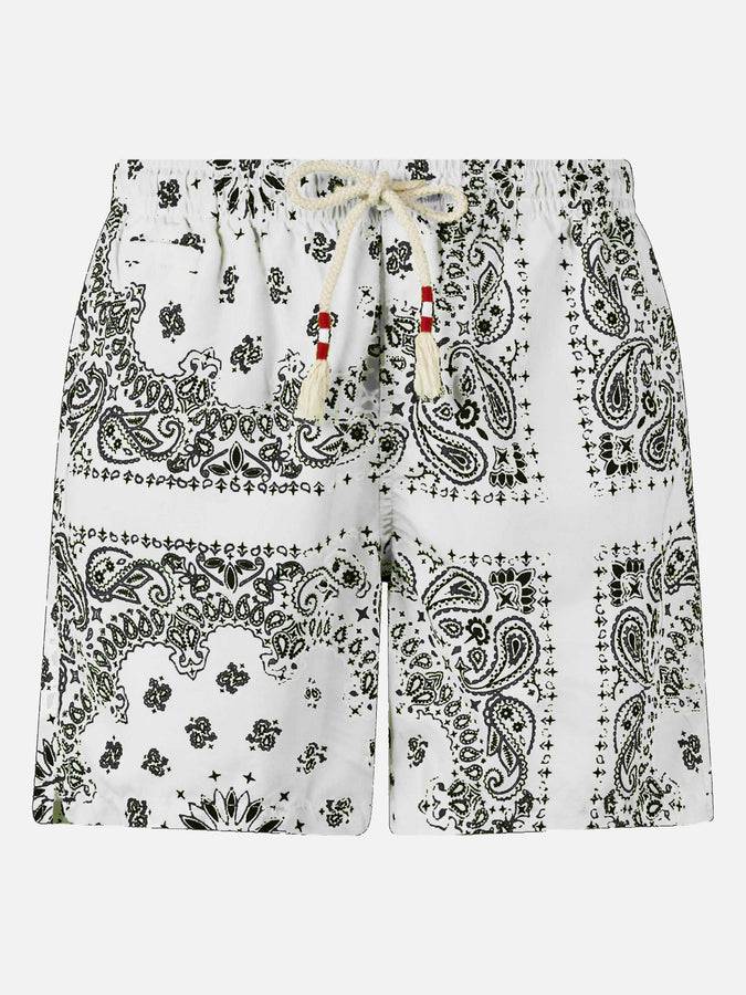 Mc2 Saint Barth Costume da bagno da uomo con stampa bandana bianca