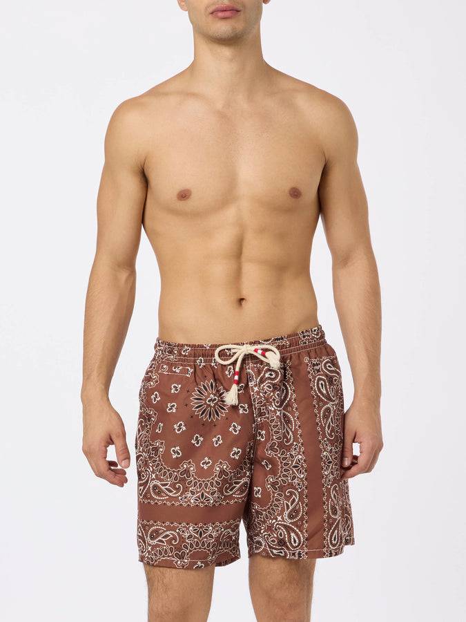 Mc2 Saint Barth Costume Da Bagno Da Uomo Con Stampa Bandana Marrone